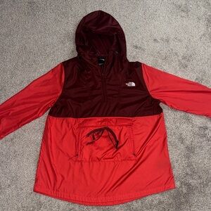 The North Face Burgundy and Red Hooded Pullover Anorak